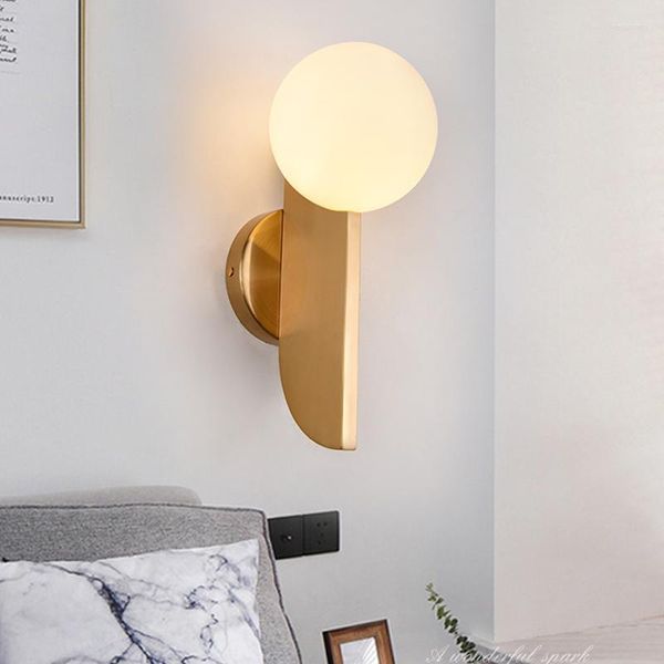 Lámparas de pared, decoración nórdica dorada, lámpara de bola de cristal, apliques de luces para el hogar, dormitorio, iluminación, espejo moderno, luz de tocador, accesorio de baño