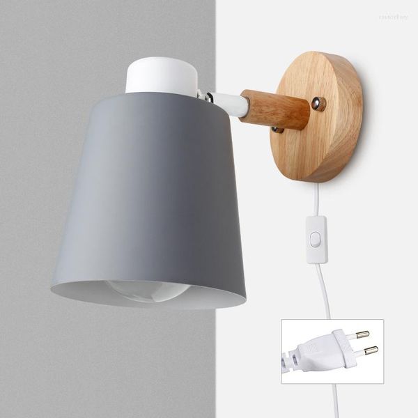 Lampes murales Nordic Iron E27 Macaron Lampe de chevet LED Plug Sconces avec interrupteur