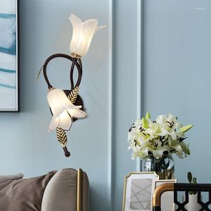 Lampes murales nordique fer fleur verre lumière LED chambre salon décoration cuisine lampe moderne miroir salle de bain luminaires