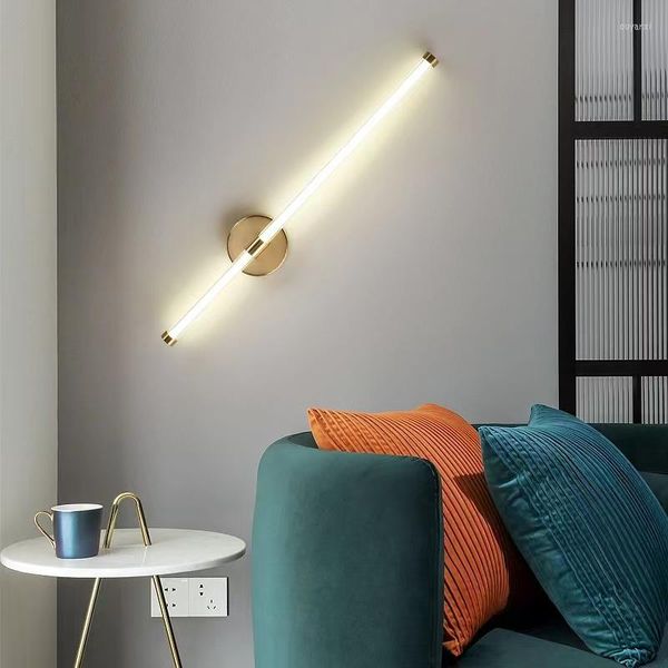 Lámparas de pared, lámpara LED nórdica, tubo de Metal dorado negro, luz hacia arriba y abajo, apliques de decoración de cabecera de dormitorio y sala de estar modernos