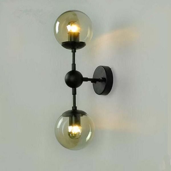 Lámparas de pared Lámpara LED nórdica Dos bolas de cristal Sala de estar Dormitorio Proch Cocina Vintage Decoración para el hogar Accesorio de iluminación interior Bombilla E27