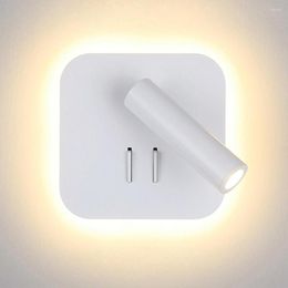 Lámparas de pared Lámpara LED nórdica con interruptor Spotligh 6W Luz de fondo Luz de rotación libre Sconce Luz interior para el dormitorio del hogar