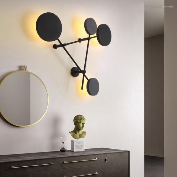 Lámparas de pared, lámpara Led nórdica para sala de estar, accesorio de luz Circular de hierro forjado negro posmoderno, candelabro de noche para pasillo y escalera