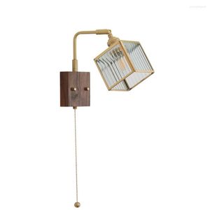 Wandlampen Noordse loftlight met schakelaar Brass Glass Shade Rotary SCONCE voor slaapkamer bedretro lamp Home Decor Fixture