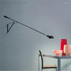 Wandlampen Nordic Long Rod Rocker Lamp Industrieel Licht LED Arm Verstelbare Zwarte Driehoek Voor Slaapkamer Eetkamer