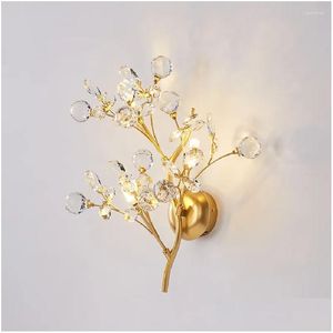 Lámparas de pared Ramas de lujo nórdicas Lámpara de cristal LED dorada Dormitorio creativo moderno Fondo de sala de estar Entrega de gotas Dhki7