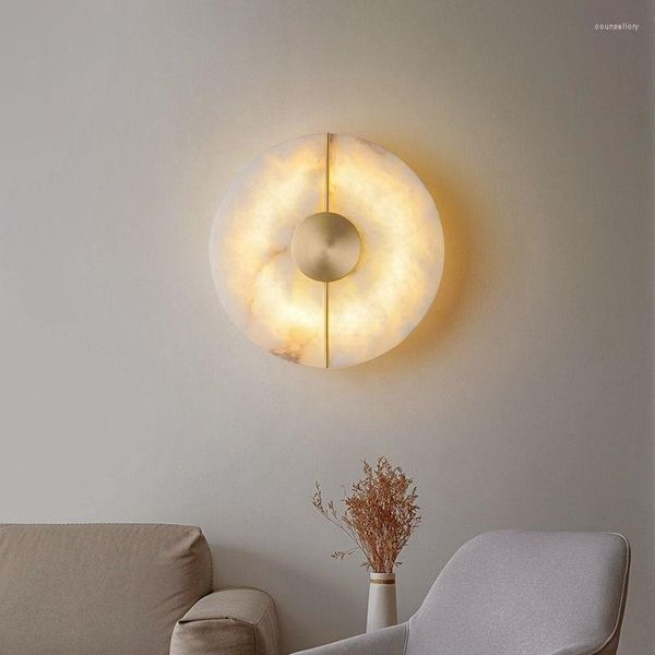 Appliques murales nordique moderne créatif lampe en marbre pour salon or cuivre maison décoration intérieure LED applique chambre chevet rond