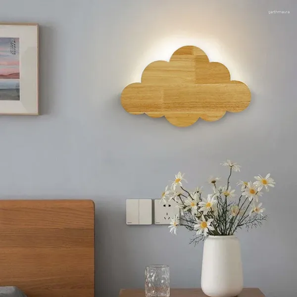 Lampes murales nordiques modernes lumières créatives bois art nuage lampe enfants chambre chambre décor à la maison maternelle LED luminaires