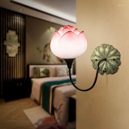 Candeeiros de parede nórdico moderno lâmpada de lótus led retrô espelho luzes quarto cabeceira resina vintage arandela escada decoração de casa luminárias