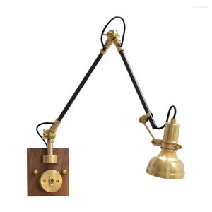 Wandlampen Noordelijke retro koperen licht Verstelbare lange zwenkwapen met plugschakelaar Slaapkamer Bedkamer Lamp Home Decor SCONCE LICTEN