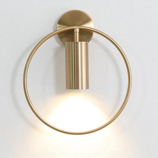 Lámparas de pared, lámpara Led sencilla nórdica para dormitorio, cabecera, negro, dorado, hierro forjado, candelabro circular, accesorios de iluminación para pasillo