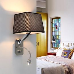Appliques murales Style Simple nordique tissu abat-jour applique moderne lire luminaires LED maison lampe de chevet éclairage Lampara Pared