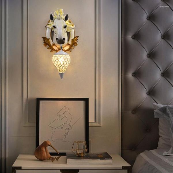 Lampes murales nordique Vintage lampe décor à la maison luxe cheval Loft résine Animal lumière LED chambre applique luminaires d'intérieur