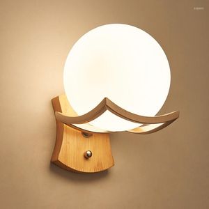 Wandlampen Noordelijke houten glazen lamp Moderne houten sconce verlichtingsarmaturen woonkamer slaapkamer badkamer spiegelverlichting indoor verlichting