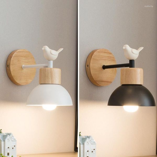 Lampes murales Lampe d'oiseau en bois nordique LED interrupteur E27 noir blanc luminaires décoratifs pour chambre salon salle à manger éclairage de bar