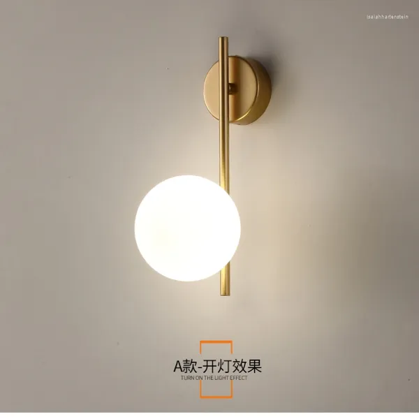 Lámparas de pared Lámpara de bola de cristal LED North Gold, pasillo americano, luz para pasillo, dormitorio, aplique de noche, decoración de estudio, accesorios de iluminación