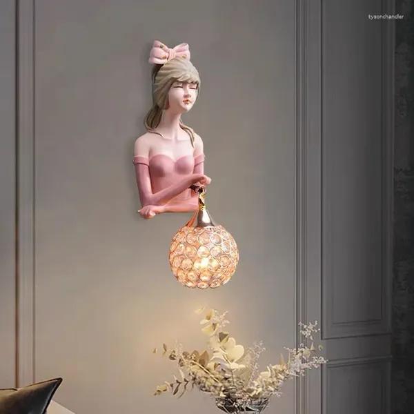 Lampes murales en ligne célébrité mignonne fille créative chambre chevet chambre d'enfant fond art décoration lampe