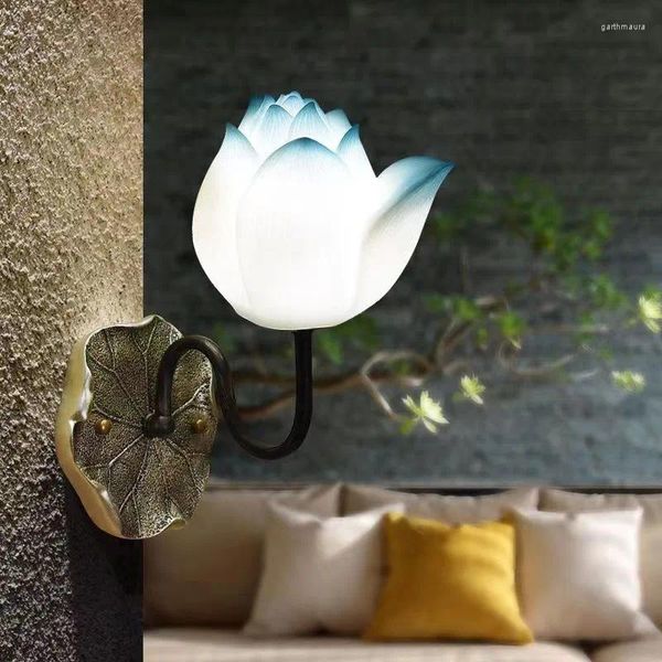 Lámparas de pared OUFULA Lámpara de loto contemporánea Arte Sala de estar Dormitorio Té Pasillo Luz decorativa