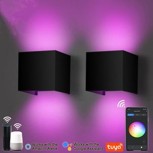 Appliques murales Lumière extérieure 9W 12W haut et bas 10cm cube carré LED aluminium étanche éclairage réglable applique murale chaude APP coloré gradation intérieur moderne