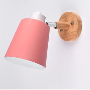 Wandlampen roze verstelbare E27 LED -lamp Kastkast Nordic Simple Modern Study Slaapkamer Macarons