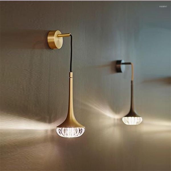 Lampes murales poste moderne corne cristal Bronze salon chambre étude verre suspendu applique lumières chevet Design luminaires