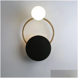 Lampes murales Postmoderne Minimaliste Boule Noire Lampe À LED Chambre Chevet Éclairage Couloir Luminaires Allée Étude Balcon Lumières Goutte Deli Dhs8B