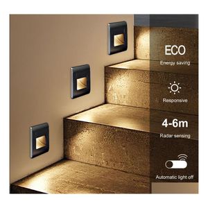 Appliques Encastrées Led Pir Motion Sensor Escalier Lumière Ac85265V Étape Lampe Couloir Éclairage Intérieur Lumières Drop Delivery Dhowj