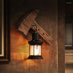 Appliques murales rétro lampe en bois industriel créatif verre lumière vêtements Pot Restaurant Bar café applique soutien-gorge