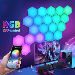 Lámparas de pared Lámpara RGB Bluetooth LED HEXAGÓN Aplicación interior Control de control remoto Computer Game Room Decoración del dormitorio Del Dhw8y