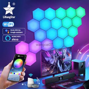 Wall Lamps RGB WIFI LED Hexagon Light Indoor Wall Light APP Remote Control Night Light Computer Game Room Bedroom Bedside Decoration HKD230814