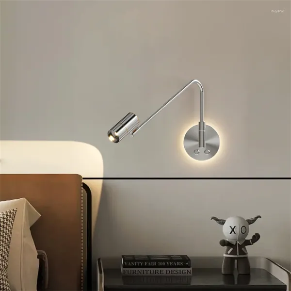 Lampes murales Silver Glossy Protection des yeux pour la chambre à coucher des appliques de lecture de chevet lumières