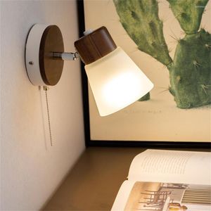 Wandlampen eenvoudige Noordse SCONCE -schakelaar Glazen lampenkap Doteer Modern Light Fixture voor Live Room Slaapkamer Bedkamer Lamp Home Wood Decor