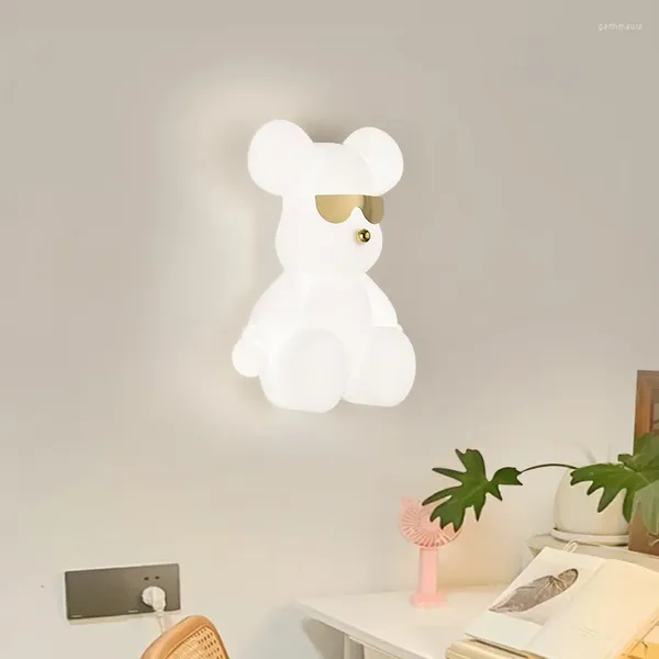 Lampes murales Lunettes de soleil Ours Mignon Chambre d'enfant Décor Lampe LED Moderne Chaud Bébé Adolescent Fille Garçon Chambre Lampes De Chevet