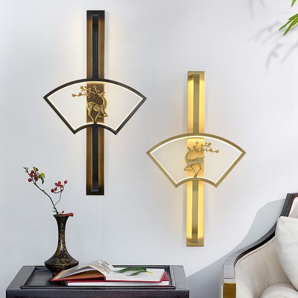 Lampes murales Temar Lampe contemporaine LED Vintage Laiton Creative Cerf en forme d'éventail Lumière pour la maison Salon Chambre Décor