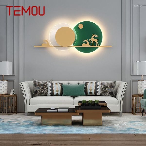 Lampes murales TEMOU Contemporain Vert Photo Lampe LED 3 Couleurs Creative Cerf Paysage Applique Éclairage Pour La Maison Salon Chambre