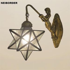 Wandlampen Tiffany Fashion Mermaid Stars Light Slaapkamer Bedide Lamp Mediterrane gebrandschilderde glazen spiegel Sconce armaturen