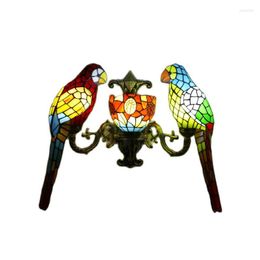 Appliques Tiffany Perroquets Lampe Entrée Bar Allée Balcon Vintage Europe Oiseaux 3 Têtes Porche Applique D41801