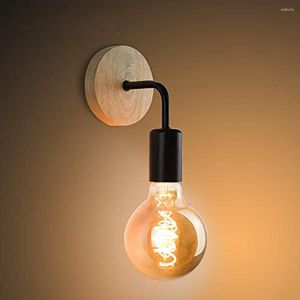 Wandlampen Vintage Zwart White Lamp Wood E27 Lichte SCONCE RETRO INDOR LICHTING SLAAPKAMER LIDE ROOM Keuken Home Fixtu