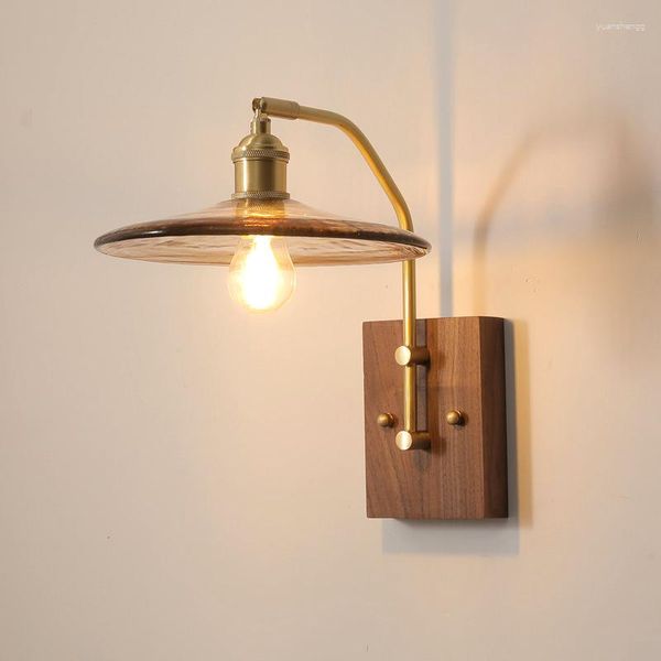 Lámparas de pared Lámpara vintage Lámpara de vidrio de madera E27 Luces de pasillo para loft interior Aplique industrial Mesita de noche