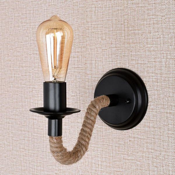 Lámparas de pared Vintage Sconce Interior Deco Mural Industrial Vela Apliques Cuerda Anpro Rústico País Decoración Habitación E27 Homhi