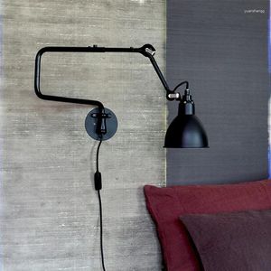 Wandlampen Vintage Swing Arm Lamp Creatieve LED Voor Slaapkamer Nachtkastje Eetkamer Restaurant Decor Metaal E27 Lezen