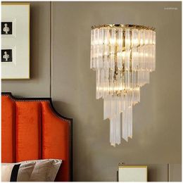 Lámparas de pared Lámparas de pared Minimalista Crystal Gold Luz interior para sala de estar Dormitorio Mesita de noche Porche nórdico LED Sconce Lampara Lights Ligh Dhwmh