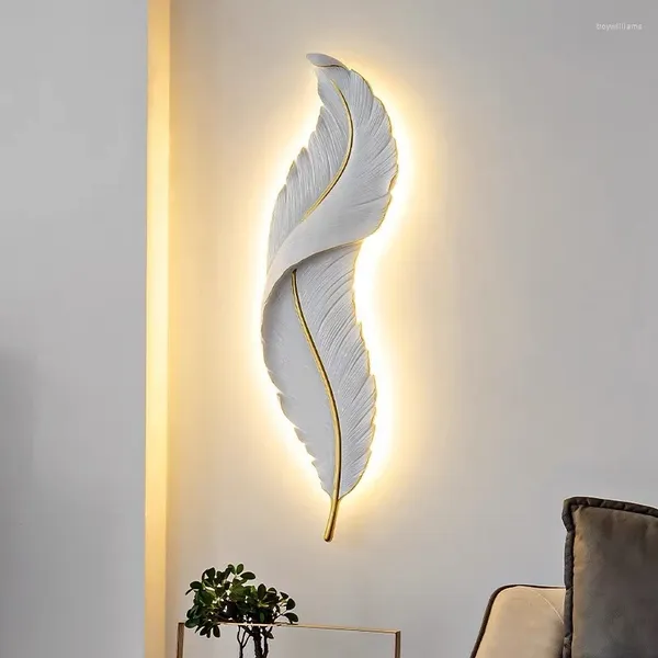Lámparas de pared Lámpara LED de pluma blanca Luces de resina creativas nórdicas para sala de estar Dormitorio El Pasillo Decoración del pasillo Iluminación