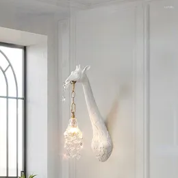 Wandlampen Witte Giraffe Kunstlamp Luxe Kristallen Schansen Woonkamer TV Achtergrond Lobby Gang Balkon Romantisch Decor Licht