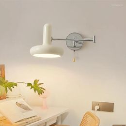 Wandlampen witte zwaaitarm verstelbare LED -lamp Intrekbaar Hardwired Light Slaapkamer Bedide Living Room Lichten Lezen SCONCE