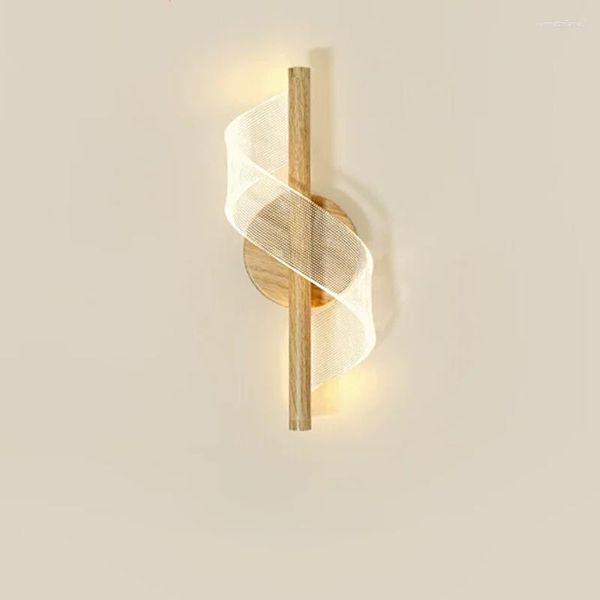 Lámparas de pared de grano de madera en espiral, candelabros nórdicos LED de aluminio acrílico para dormitorio, decoración para sala de estar, escaleras, pasillo, accesorios de interior