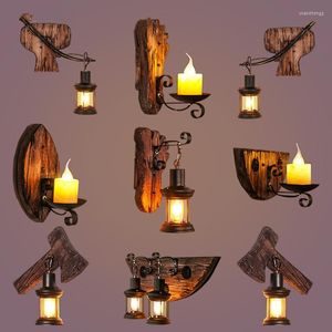 Lámparas de pared Lámpara de madera Sala de estar Restaurante Bar Cafetería Montaje Vintage Soporte creativo Luz de noche