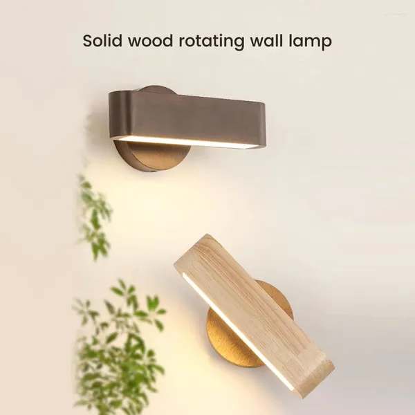 Lámparas de pared Luces de madera para dormitorio Rotación de 360 ° Regulable Aplique inalámbrico Iluminación LED de 3 colores Luz de montaje inalámbrico