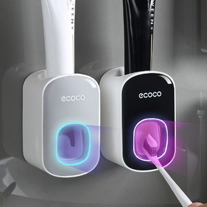 Muurbevestiging automatische tandpasta dispenser badkamer accessoires set squeezer tandenborstel houder gereedschap 220523