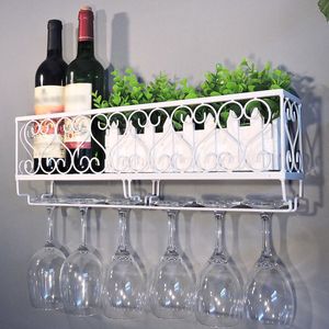 Wall Mount Metal Wine Rack Wijnfles Plank met Glazen Houder Fles Champagne Glas Opknoping Houder Hanger Fles Shelfs T200319